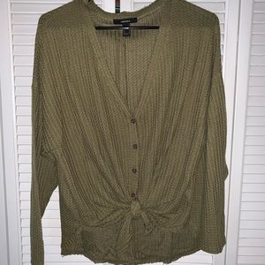 Tie up waffle knit long sleeve